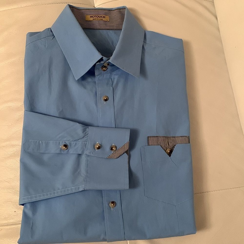 Hotouch Long Sleeve Cuffs Button Up Blue Men’s Shirt Size L